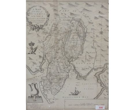 An 18th century map of Furness, by Brasier &amp; Richardson, with illustrations, framed