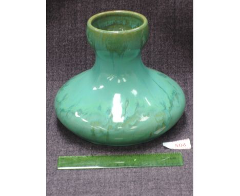 A late 19th century Ruskin vase of squat form with green mottled glaze, impressed Taylor for W Howson Taylor CONDITION REPORT