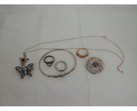 A small selection of HM silver and white metal jewellery stamped 925 inckluding Celtic style brooch, bangle and pendant