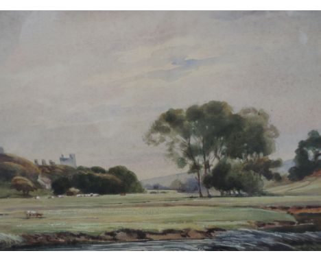 Two watercolours, K Hughs Richardson, Estuary landscape and Castle town and river landscape, signed, 7.5in x 12in approx 