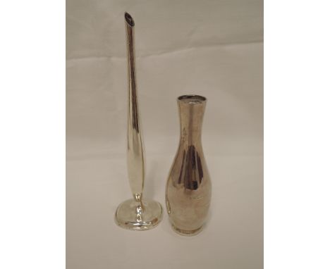 A silver weighted bud vase of plain ovoid form, Birmingham 1970, John Rose, and a German WMF white metal stem vase 