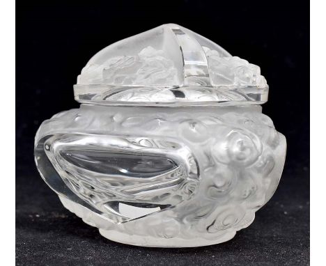 A R Lalique small lidded rose pattern glass bowl