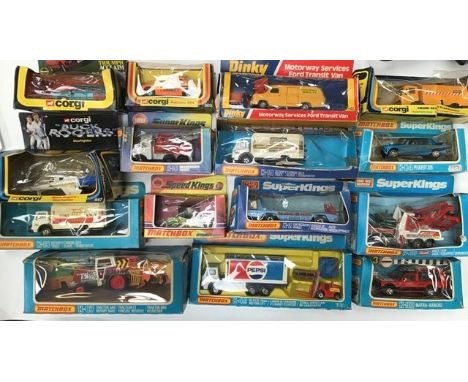 Matchbox superkings vehicles, large quantity including K-87 Tractor &amp; Rotary Rake and K-40 Pepsi Delivery Truck, etc. Mos