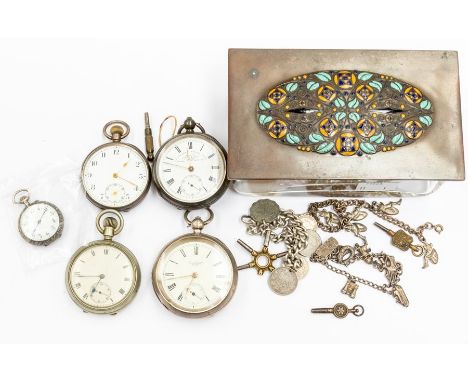 A collection of four silver open faced pocket watches to include a ladies version along with another white metal open faced p