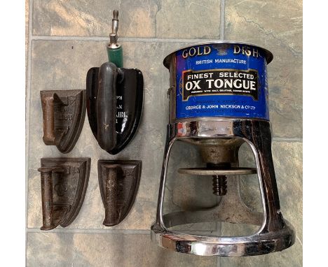 A mid 20th Century tongue cutter and a set of vintage irons