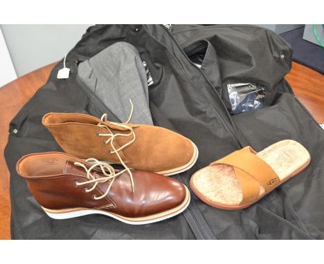 2 pairs of Loakes shoes, size 9, a pair of Ugg Sliders, also size 9, and 4 Hugo Boss suits (two with extra trousers), jacket 