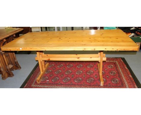 A large pine trestle type refectory table, mid 20th CenturyC R: Table top size 180 x 90 cm, height 70 cm