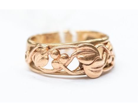 A 9ct rose gold ring with leaf embossed decoration, size K, total gross weight 4grams approxCondition report: Good- minor wea