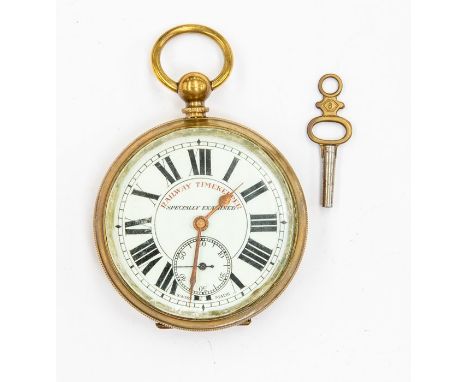 A gilt silver Station Masters pocket watch, circa late 19th / early 20th Century, with key and Roman numerals, Swiss made and