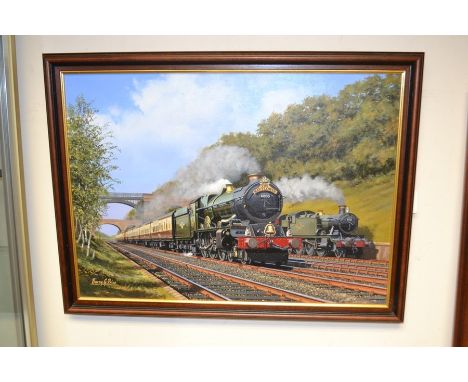 Railway interest: Original painting&nbsp;"Sonning Cutting" by Barry G Price. 55cm x 40cm. Overall size in frame 62cm x 46.5cm