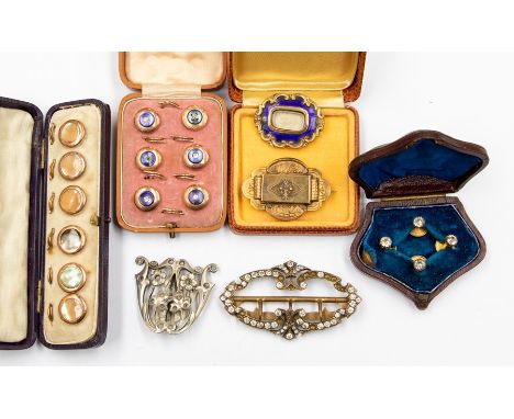 A collection of antique items to include a Georgian paste set belt buckle, stones deficient, s weight&nbsp; two gilt metal ve