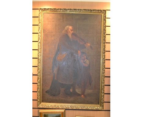 A 19th Century oil on canvas, indistinctly signed R Lussin?, depicting an elderly man, playing a violin with a young girl, 67