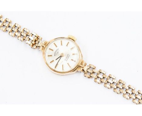 A 9ct gold Rotary ladies watch, round champagne dial, approx. 15mm, baton number markers, on integral bracelet link strap, fo