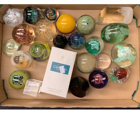 A collection of glass paperweights including Caithness, studio and resin examples (Q)