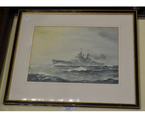 Eric Tufnell ,British, 1888-1978, four watercolours of naval ships, 'HMS Vengeance', 26 x 37 cm,&nbsp; 'HMS Sheffield 1938-40