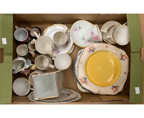 A circa 1930's Art Deco hand painted tea set, comprising six cups, six saucers, six side plates, milk jug, sugar bowl, Royal 