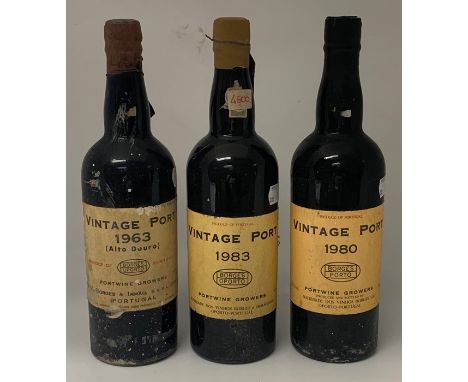 Vintage Port 1963 (Alto Douro), Portwine Growers, S. V. Borges &amp; Irmao, S.A.R.L. Oporto, Portugal, together with two bott