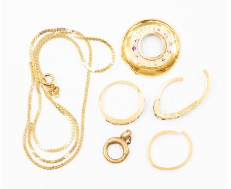 A collection of weighable gold rings to include&nbsp; 22ct gold, weight approx. 1.6gms, an 18ct gold pocket watch case front 