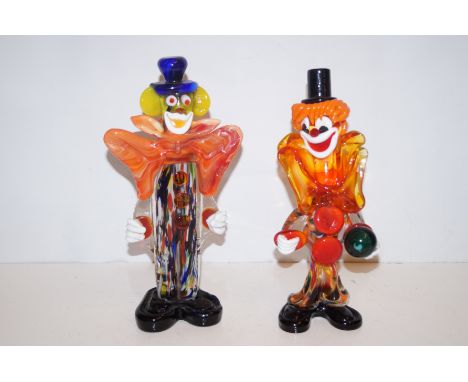 2 Art Glass Clowns. Largest 28cm