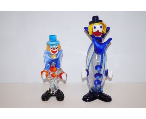 2 Art Glass Clowns. Largest 30cm