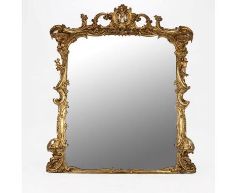 A Chippendale Style Gilt and Gesso Overmantel Mirror, 3rd quarter 19th century, the mercury plate within a C scroll and rockw