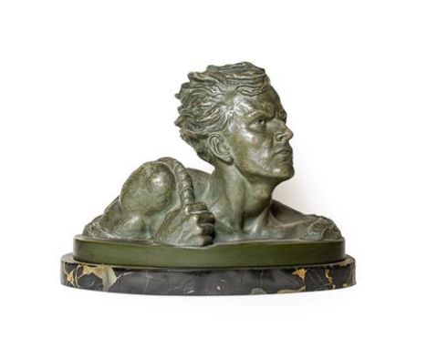 French School (early 20th century): A Bronzed Terracotta Bust of a Youth, with a rope over his shoulder, on an oval base and 