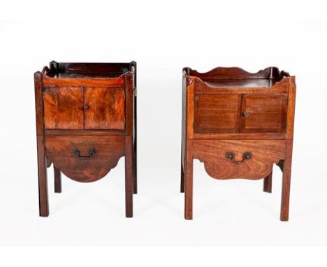 A George III Mahogany Tray-Top Commode, late 18th century, the moulded top with pierced carrying handles and brass handles to
