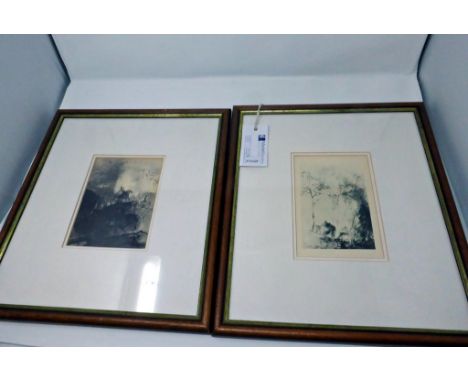 Edmund Blampied (Jersey, 1886-1966), Gentleman and donkey walking through mountainous landscape, lithograph, signed lower lef