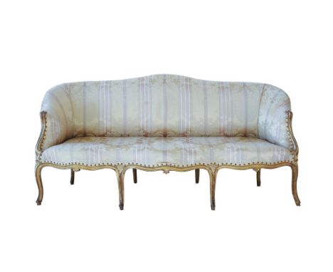 &lt;B&gt;An elegant 18th century Hepplewhite carved, painted and parcel gilt showframe sofa, the serpentine back over a serpe