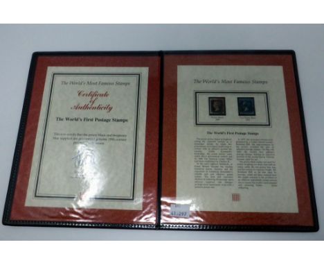 A Penny black & Two-Penny Blue stamp in binder with certificate.