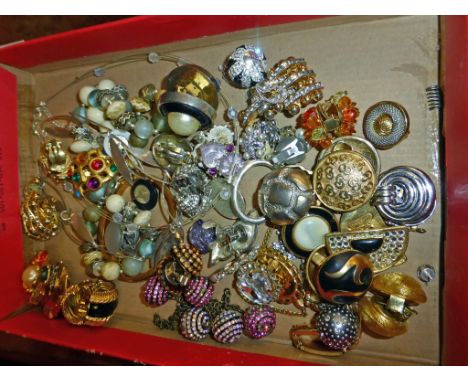 A box of costume jewellery inc. pair Christian Dior earrings & silver leaf necklace, 