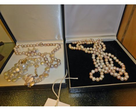 Four freshwater pearl necklaces and a pair of similar earrings (6), 