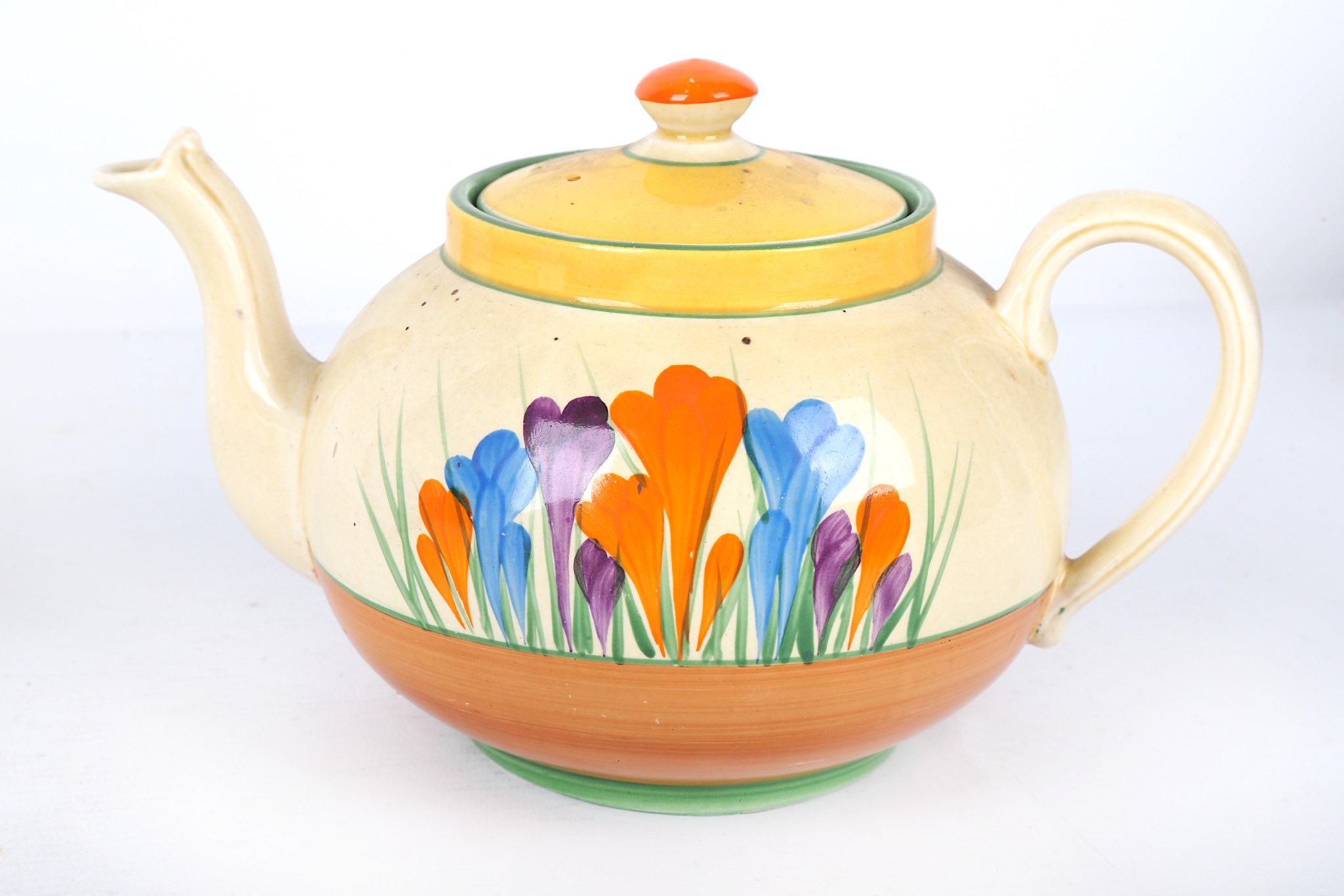 Clarice Cliff Bizarre Crocus pattern tea set, circa 1930, consisting of