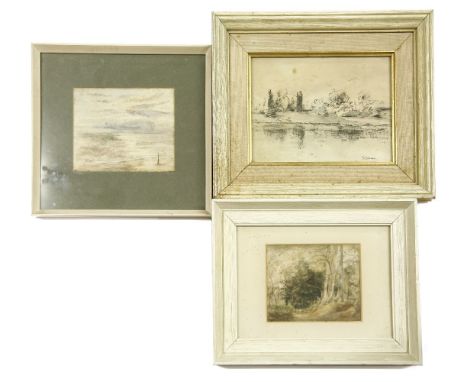 Thomas Churchyard (1798-1865)SEASCAPE, ALDEBURGH; WOODLAND SCENEwatercolours10.5 x 13.5; 9.5 x 12cm., and:Peter Burman (b.195