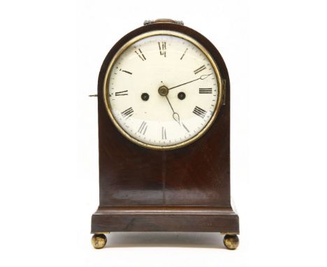 A Regency period mahogany bracket clock, with double fusee movement, back plate inscribed 'Geo Grove, London', 40cm high (top