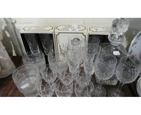 A Tray Containing Cut Lead Crystal Champagnes, Wines and Sherries Together with Spirit Decanter 