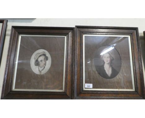 A Pair of Oak Picture Frames, One Containing Print of Maiden and One Watercolour 