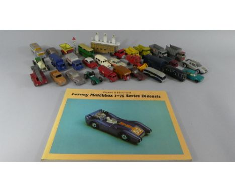 A Collection of Thirty Unboxed and Playworn Early Lesney Matchbox Cars, Buses, Trucks to Include No.14 Daimler Ambulance, No.