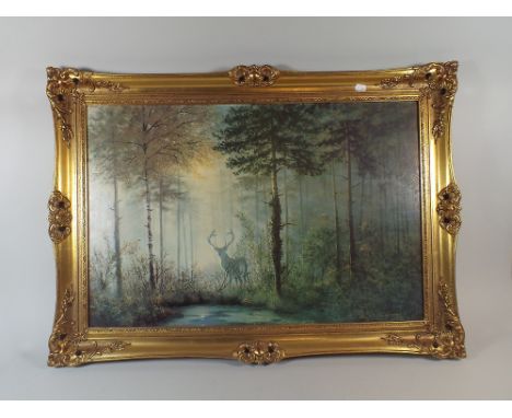 A Large Gilt Framed Coulson Print of a Stag, 75cm Long