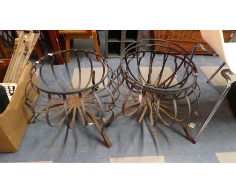 Three Wrought Iron Patio Planter Stands