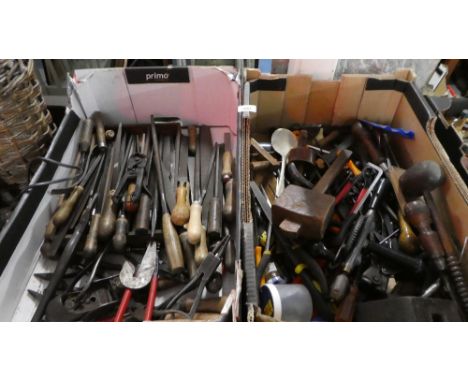 Two Boxes of Work Shop Tools to Include Files, Mallets, Screwdrivers etc
