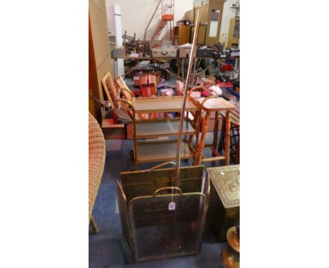 A Brass Framed Fire Guard, Brass Fire Screen with Galleon Decoration and a Coaching Horn