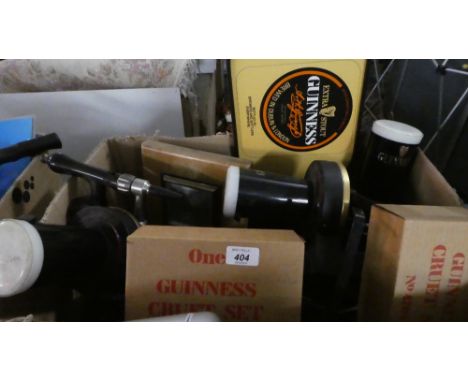 A Box of Guinness Ephemera to Include Beer Pumps, Cruet Sets, Trays, Wall Barometer