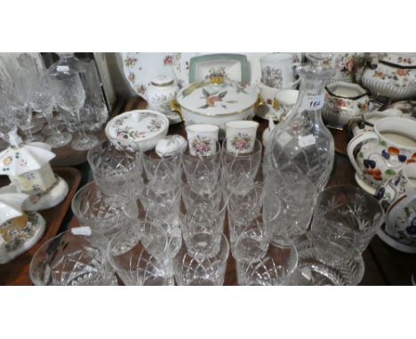 A Tray of Cut Glassware to Include Whisky Tumblers and Decanter 