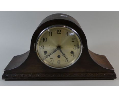 An Edwardian Oak Mantle Clock, 42cm Wide