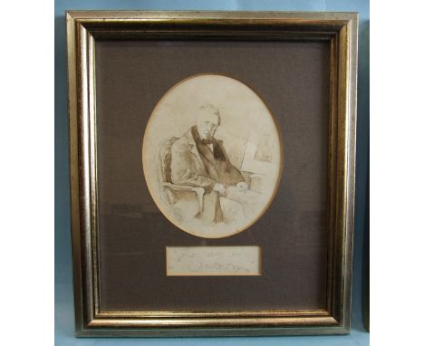 David Cox, possibly a self-portrait of the artist, seated at a chair, with a picture in the background, pencil and wash, sign