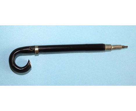 A novelty metal-mounted bog oak pencil in the form of a walking stick, with Stanhope of 'A Memory of Killarney', showing six 