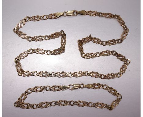 A 9ct gold fancy-link neck chain, 46cm and matching bracelet, 19.5cm, 18.7g, (2). 