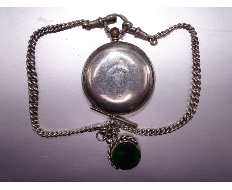 A Victorian silver hunter-cased pocket watch, the white enamel dial (cracked) with seconds subsidiary and Roman numerals, the