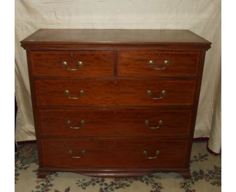 An Edwardian inlaid mahogany straight-front chest of two short and three long drawers on bracket-style feet, 120cm wide, 105c